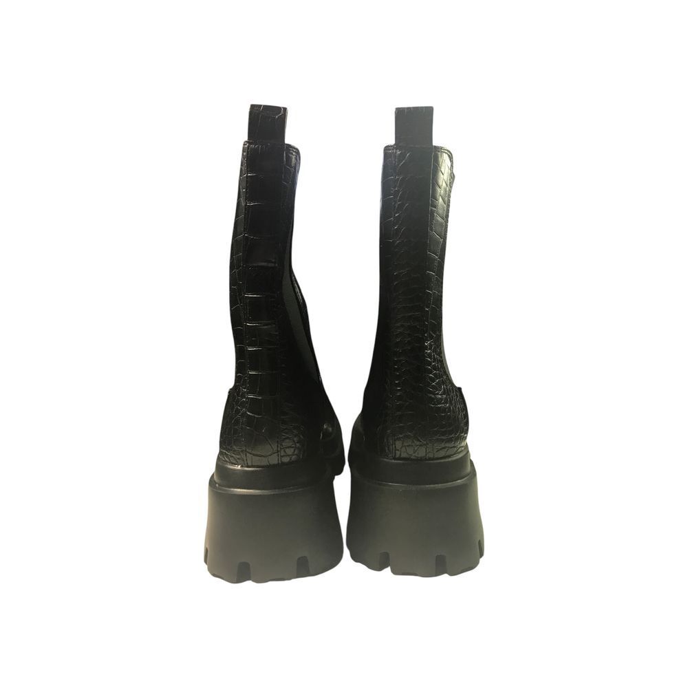 Chic Black Croc-Patterned Combat Boots - image 4